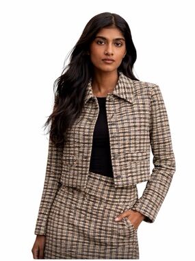 MANGO TWEED CHECK BLAZER JACKET M